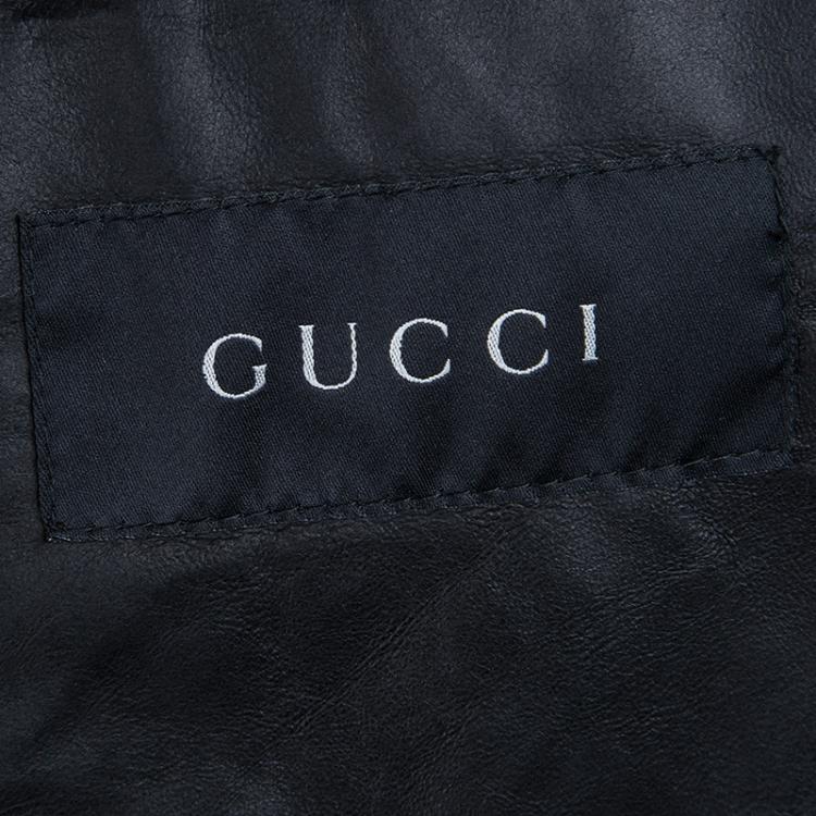 Pre Owned Gucci Black Leather Long Belted Overcoat M