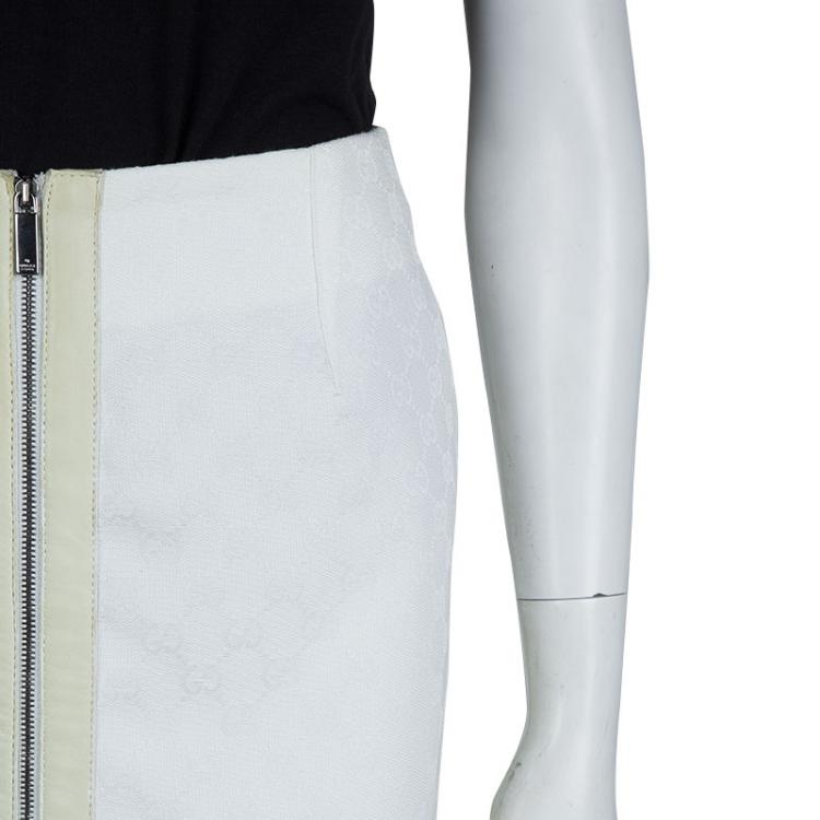 Pre Owned Gucci White Monogrammed Zip Detail Pencil Skirt S