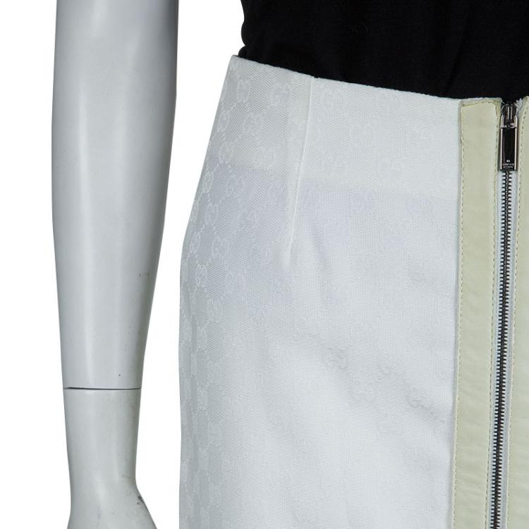Pre Owned Gucci White Monogrammed Zip Detail Pencil Skirt S
