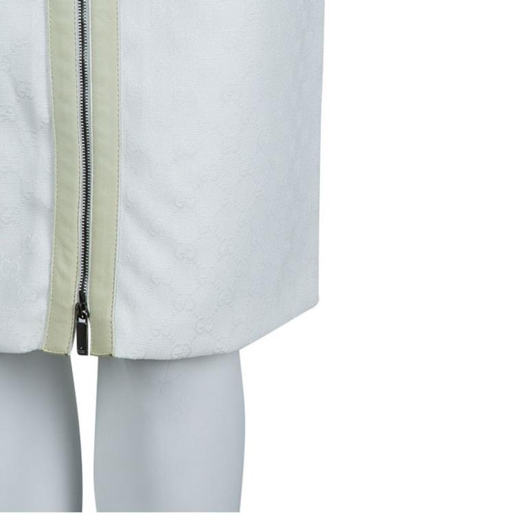 Pre Owned Gucci White Monogrammed Zip Detail Pencil Skirt S