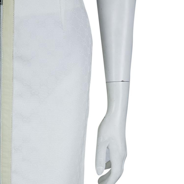 Pre Owned Gucci White Monogrammed Zip Detail Pencil Skirt S