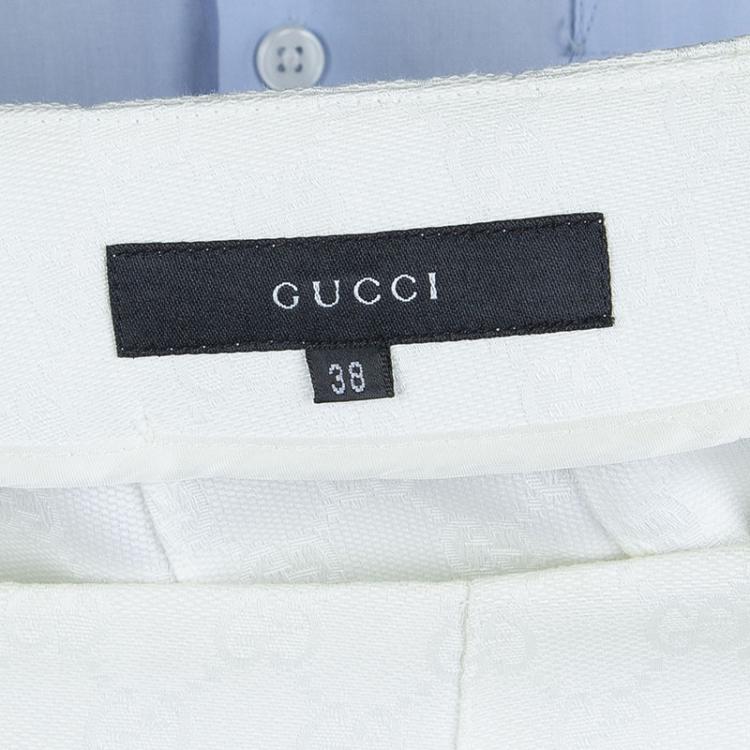 Pre Owned Gucci White Monogrammed Zip Detail Pencil Skirt S
