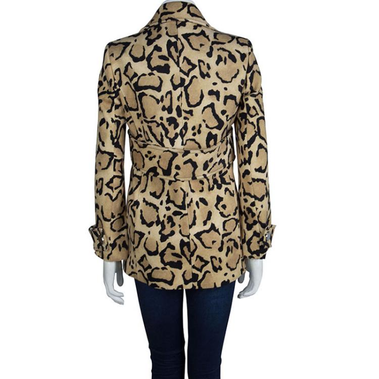 Pre Owned Gucci Beige Leopard Print Double Breasted Wool Coat S