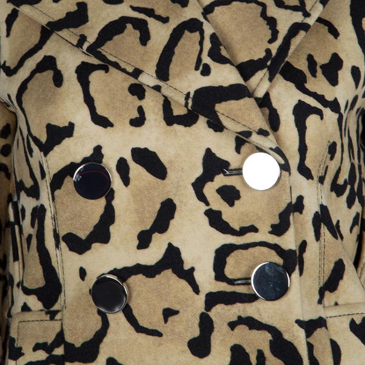 Pre Owned Gucci Beige Leopard Print Double Breasted Wool Coat S