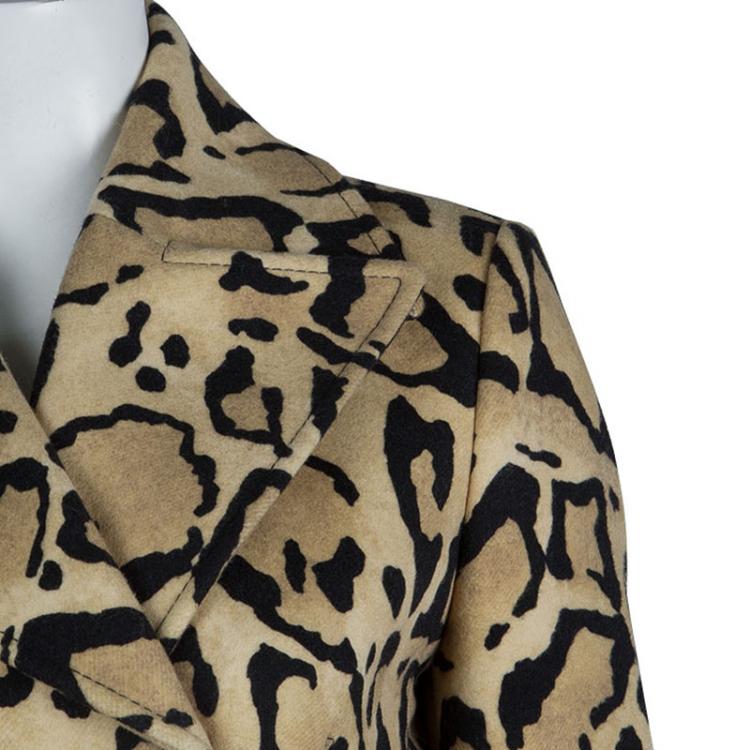 Pre Owned Gucci Beige Leopard Print Double Breasted Wool Coat S