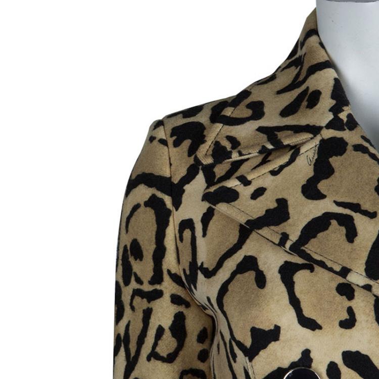Pre Owned Gucci Beige Leopard Print Double Breasted Wool Coat S