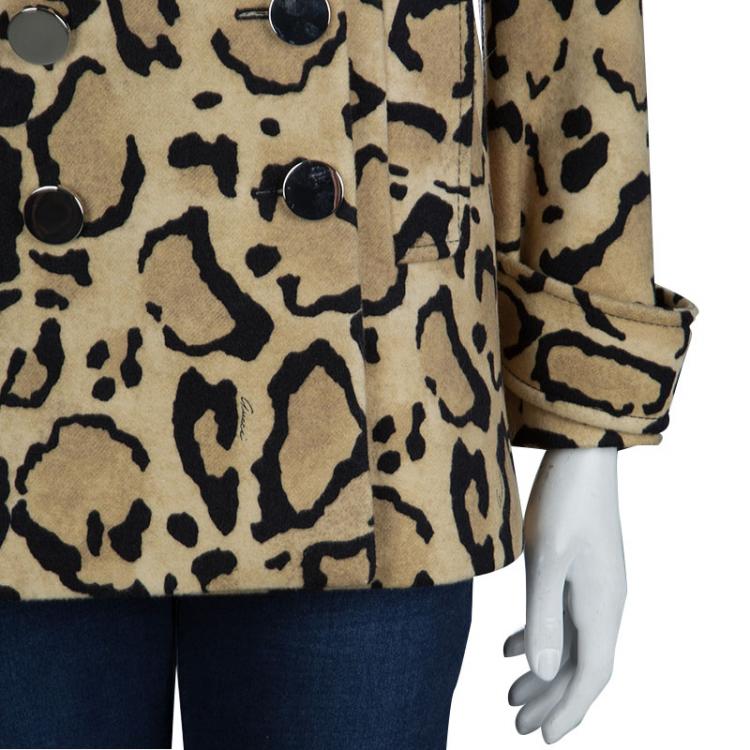 Pre Owned Gucci Beige Leopard Print Double Breasted Wool Coat S