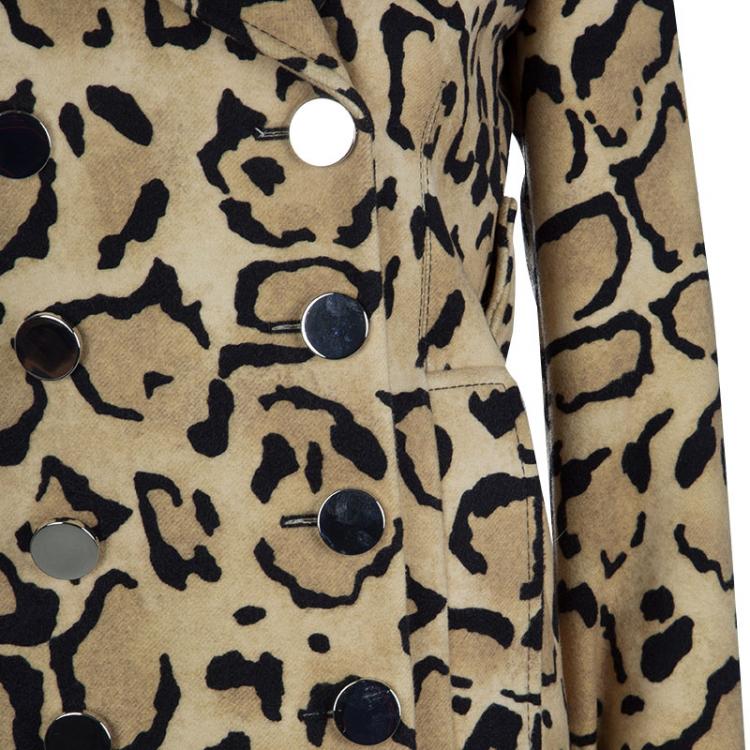 Pre Owned Gucci Beige Leopard Print Double Breasted Wool Coat S