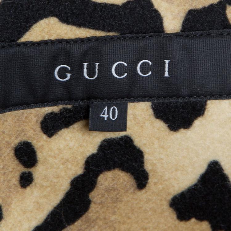 Pre Owned Gucci Beige Leopard Print Double Breasted Wool Coat S