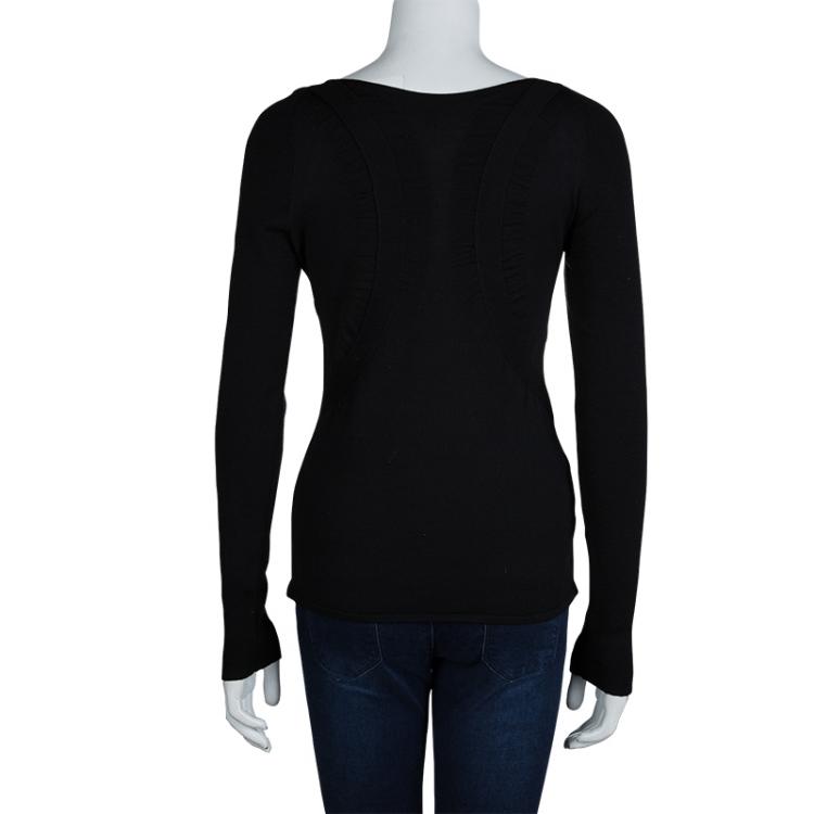 Pre Owned Gucci Black Wool Buckle Detail Long Sleeve Sweater M