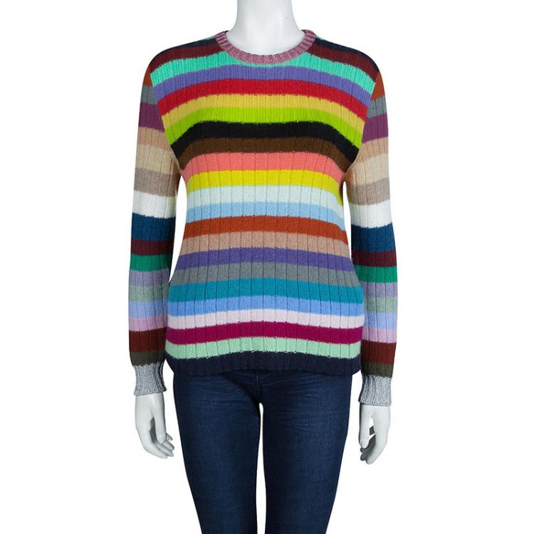 Gucci Multicolor Striped Ribbed Knit Cashmere Sweater M Gucci | TLC