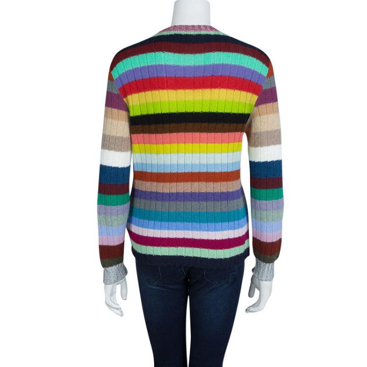 Pre Owned Gucci Multicolor Striped Ribbed Knit Cashmere Sweater M