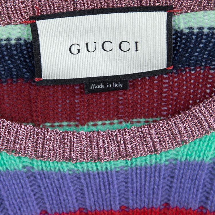 Pre Owned Gucci Multicolor Striped Ribbed Knit Cashmere Sweater M