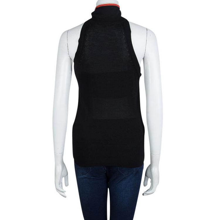 Pre Owned Gucci Black Silk Knit Sleeveless Neck Tie Detail Top XS