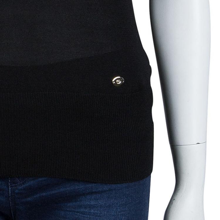 Pre Owned Gucci Black Silk Knit Sleeveless Neck Tie Detail Top XS