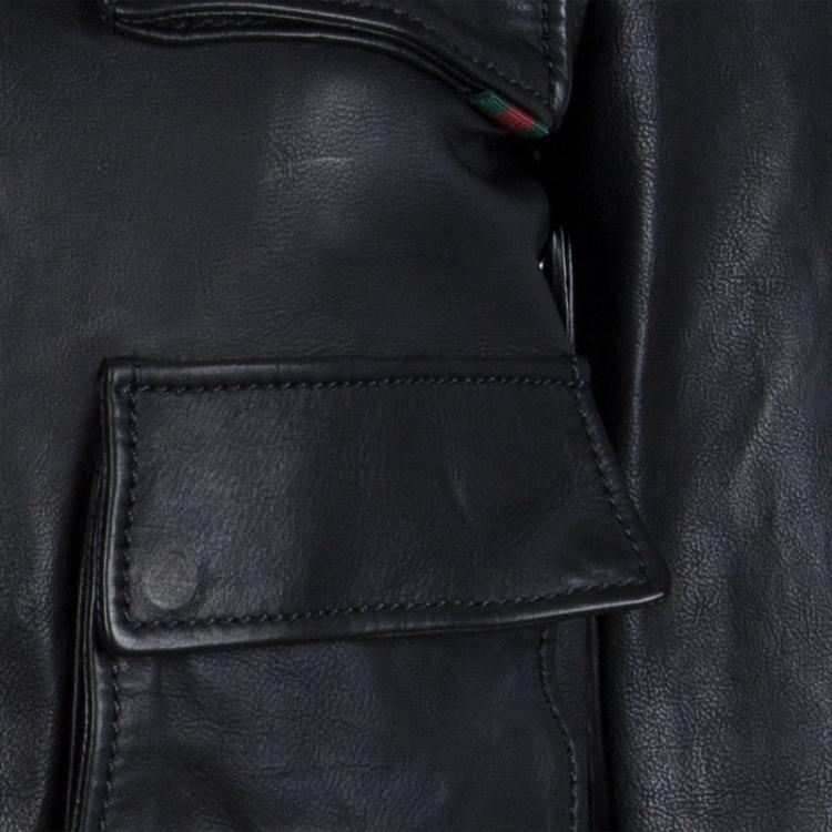 Pre Owned Gucci Black Leather Bomber Jacket S