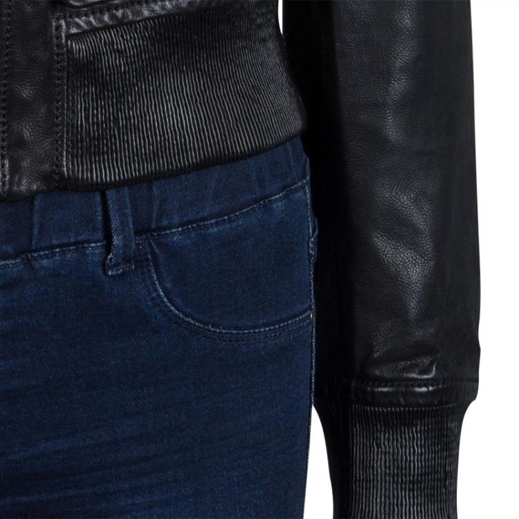 Pre Owned Gucci Black Leather Bomber Jacket S