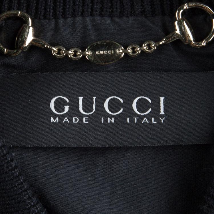 Pre Owned Gucci Black Leather Bomber Jacket S
