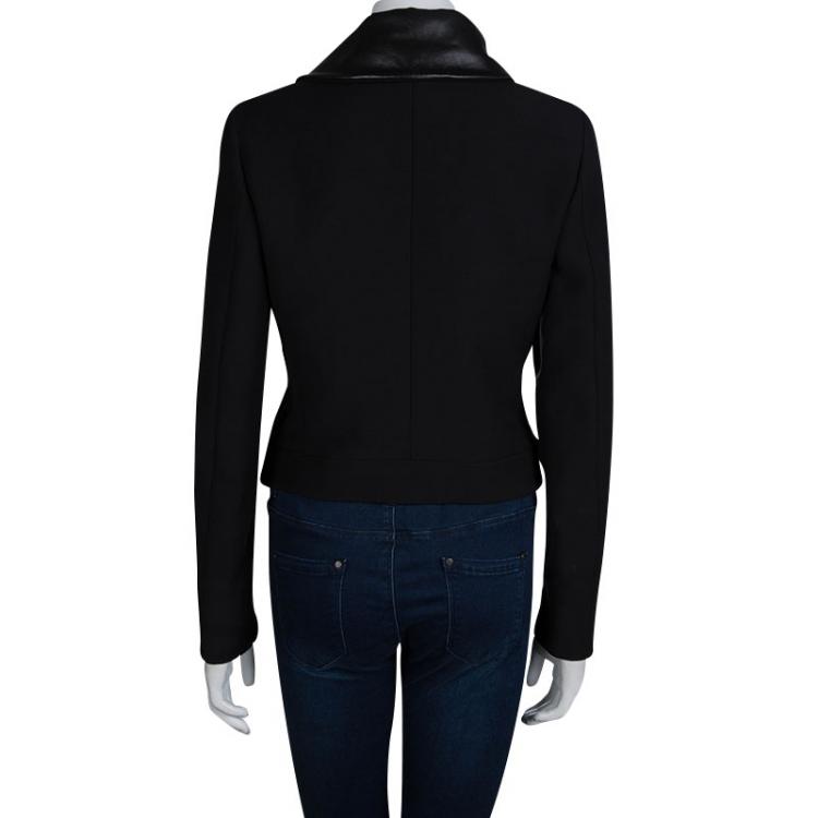 Pre Owned Gucci Black Leather Collar Detail Wool Jacket M