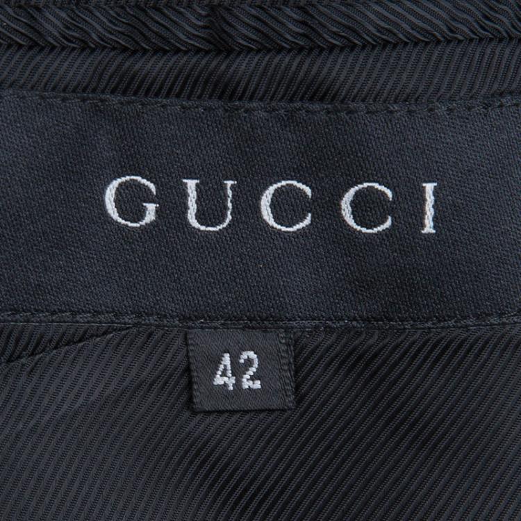 Pre Owned Gucci Black Leather Collar Detail Wool Jacket M