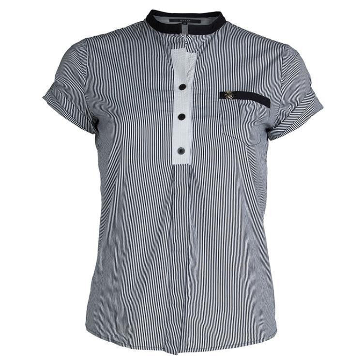 Pre Owned Gucci Monochrome Striped Short Sleeve Top S
