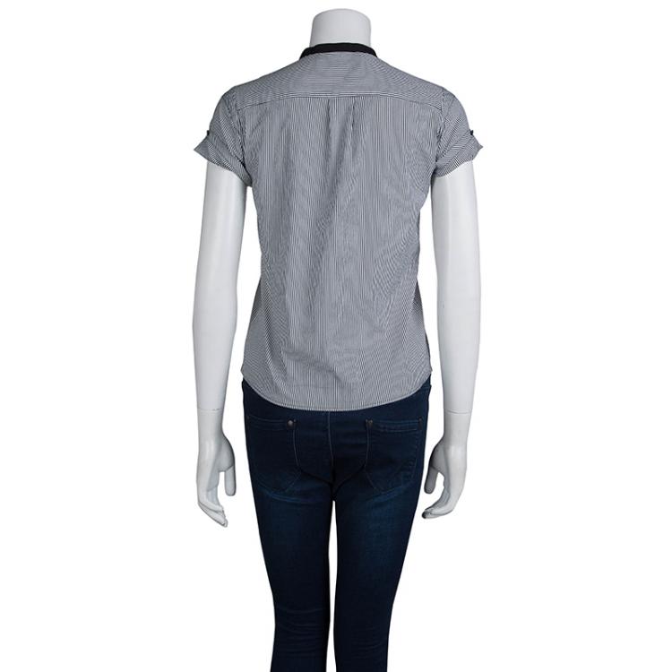 Pre Owned Gucci Monochrome Striped Short Sleeve Top S