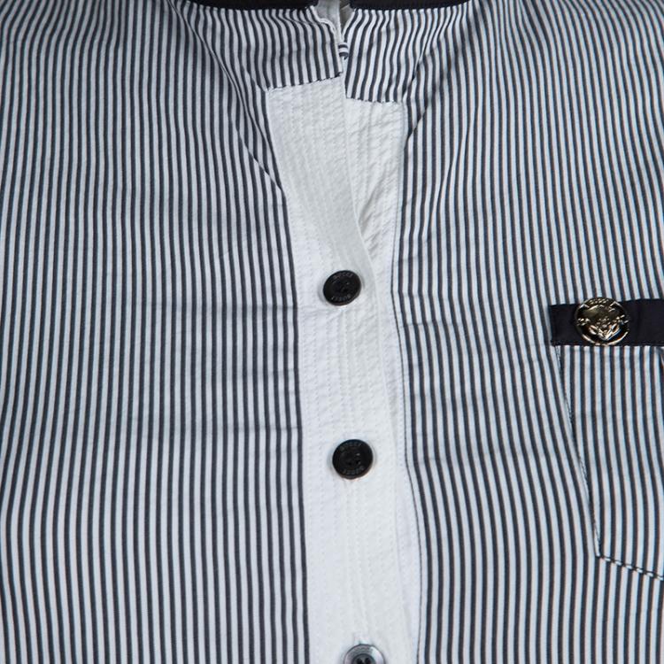 Pre Owned Gucci Monochrome Striped Short Sleeve Top S