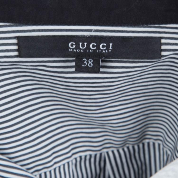 Pre Owned Gucci Monochrome Striped Short Sleeve Top S
