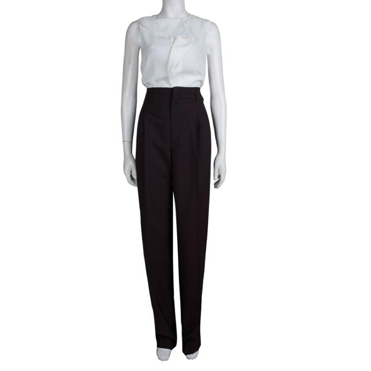 Pre Owned Gucci Burgundy High Waist Pleat Detail Wide Leg Trousers M