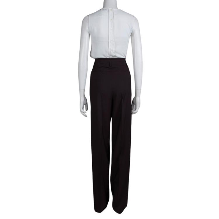 Pre Owned Gucci Burgundy High Waist Pleat Detail Wide Leg Trousers M
