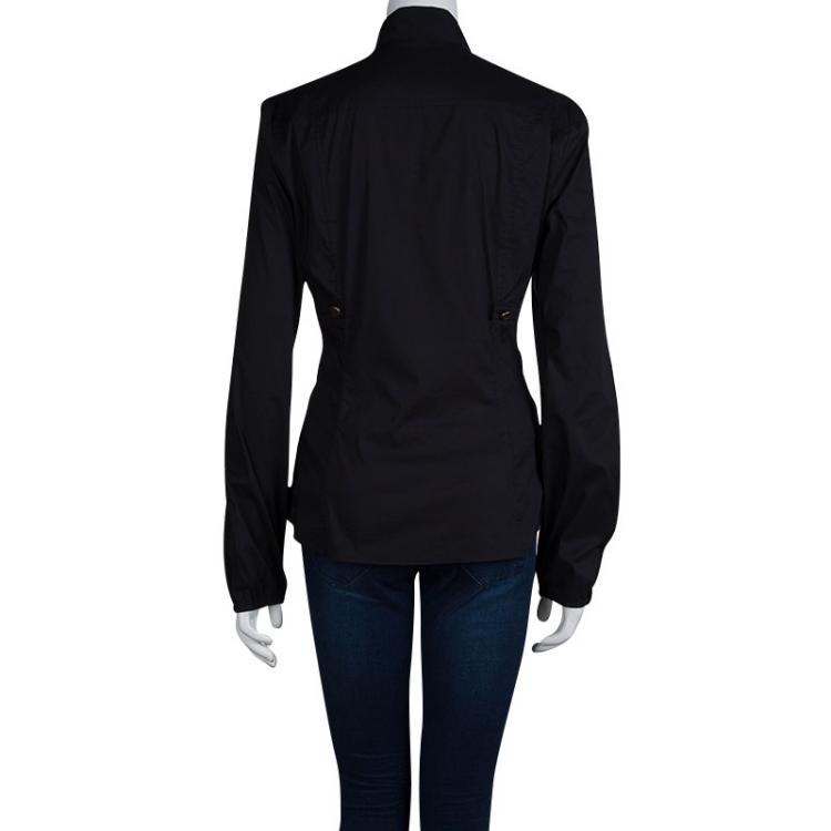 Pre Owned Gucci Black Gathered Waist Long Sleeve Blouse M