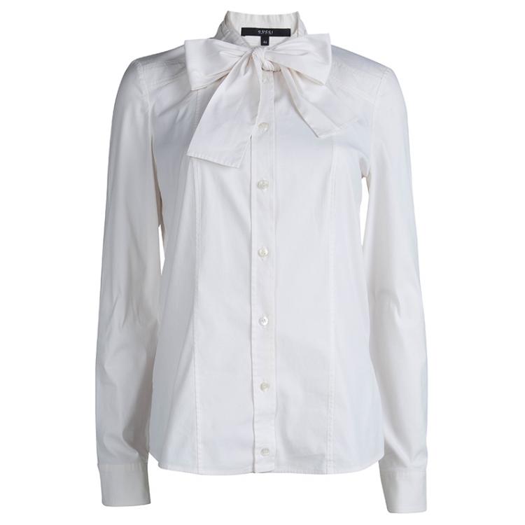 Pre Owned  Gucci White Neck Tie Detail Long Sleeve Shirt M