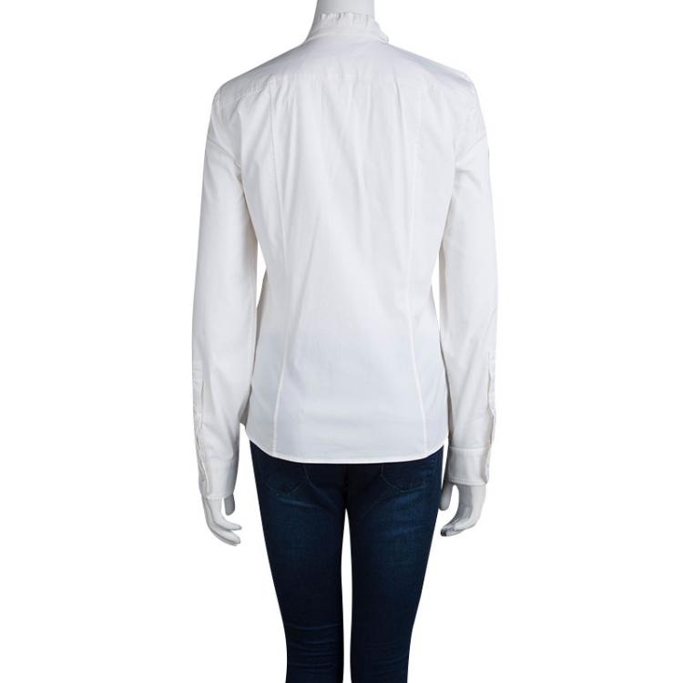 Pre Owned  Gucci White Neck Tie Detail Long Sleeve Shirt M