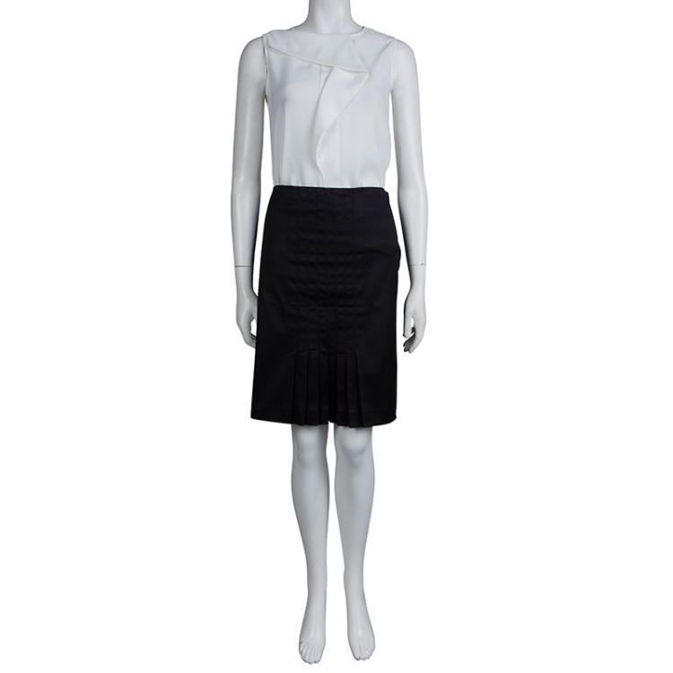 Pre Owned Gucci Black Cotton Stitched Down Pleated Panel Midi Skirt M