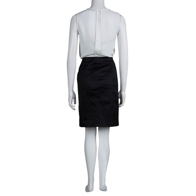 Pre Owned Gucci Black Cotton Stitched Down Pleated Panel Midi Skirt M