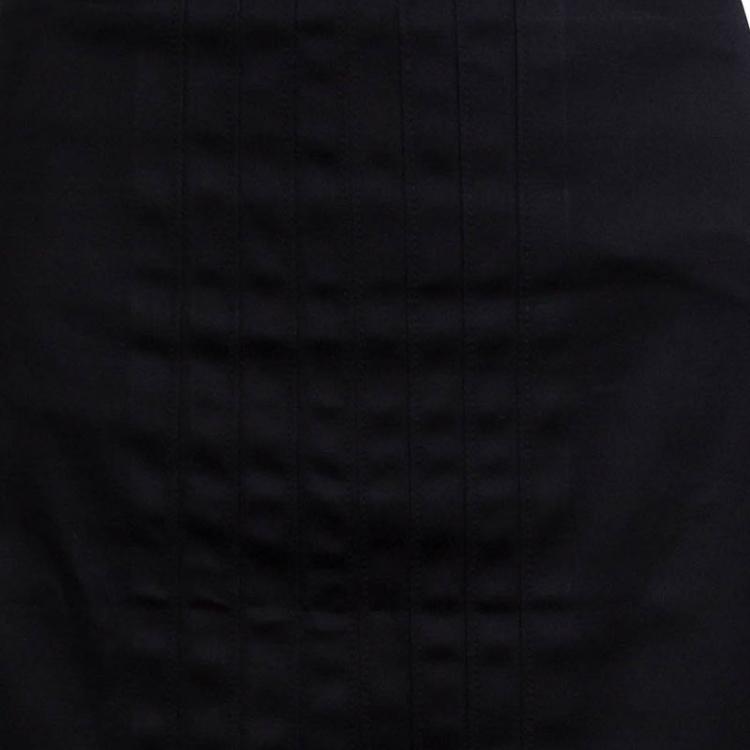 Pre Owned Gucci Black Cotton Stitched Down Pleated Panel Midi Skirt M