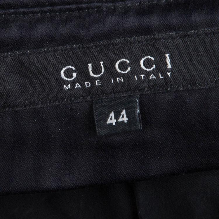 Pre Owned Gucci Black Cotton Stitched Down Pleated Panel Midi Skirt M