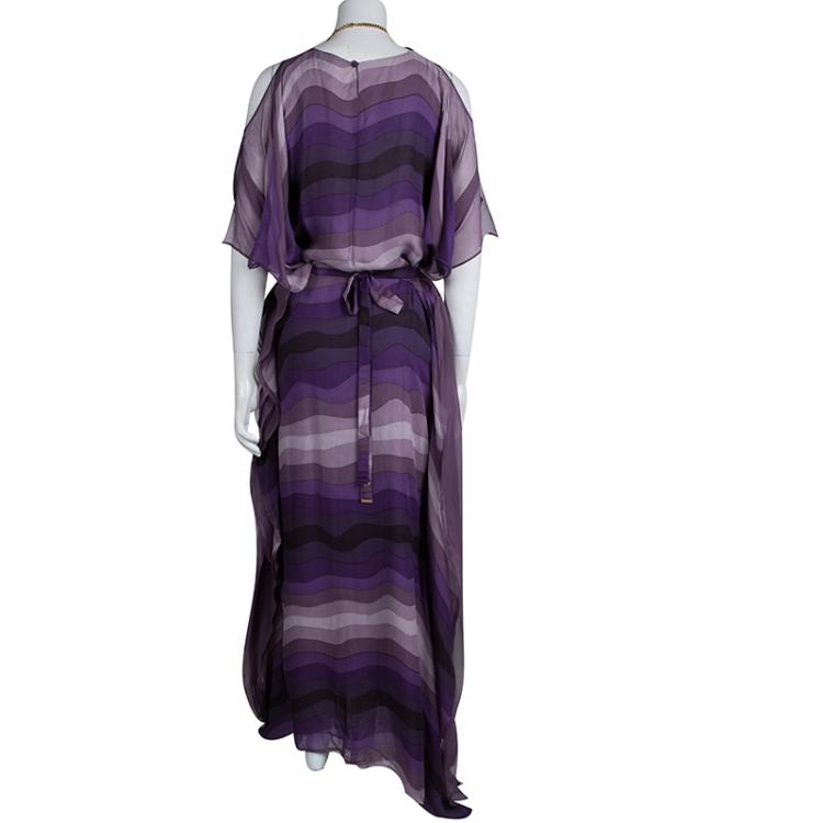 Pre Owned Gucci Purple Striped Silk Embellished Kaftan Maxi Dress M 
