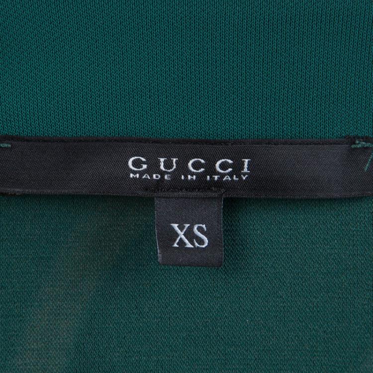 Pre Owned Gucci Bottle Green Printed Knit Draped Long Sleeve Dress XS