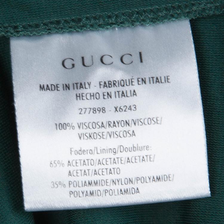 Pre Owned Gucci Bottle Green Printed Knit Draped Long Sleeve Dress XS