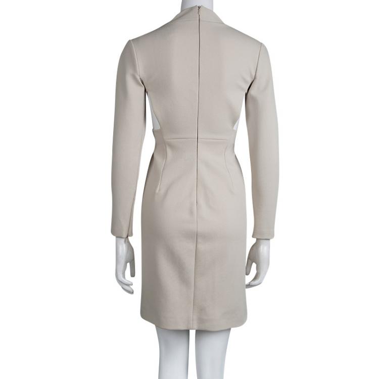 Pre Owned Gucci Beige Cutout Detail Long Sleeve Dress S