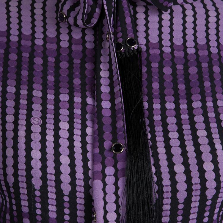 Pre Owned Gucci Purple Printed Silk Tassel Neck Tie Detail Belted Dress M