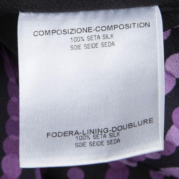 Pre Owned Gucci Purple Printed Silk Tassel Neck Tie Detail Belted Dress M