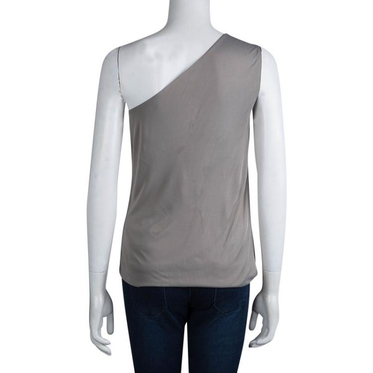 Pre Owned Gucci Grey Knit Brooch Detail One Shoulder Top L