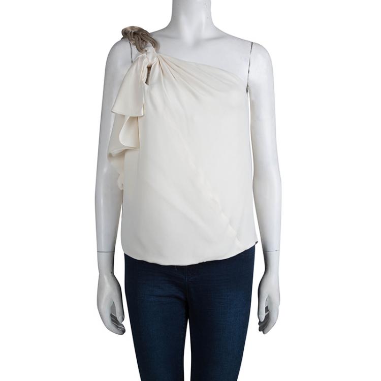 Pre Owned Gucci Cream Silk Chain Detail One Shoulder Top M