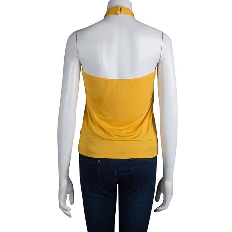 Pre Owned Gucci Yellow Knit Cropped Halter Top S