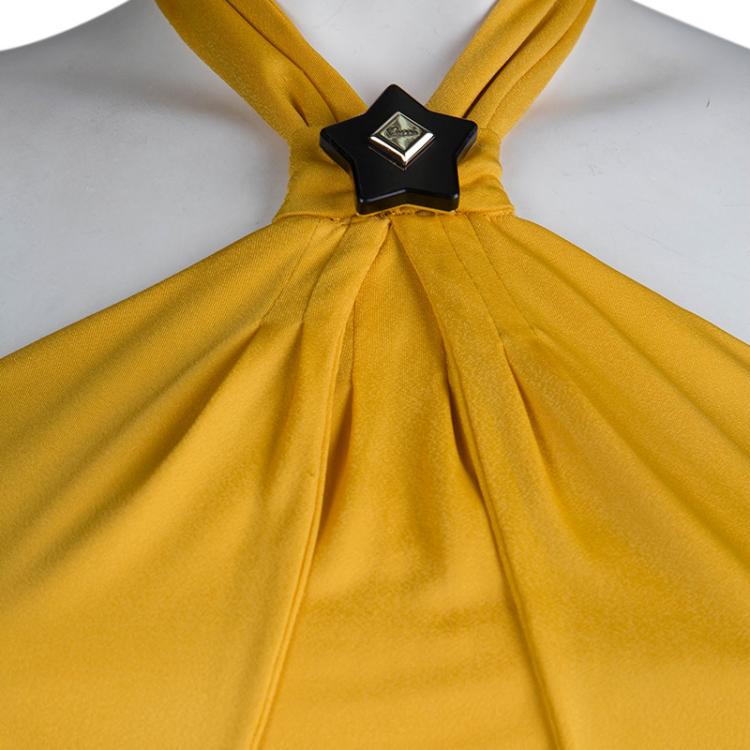 Pre Owned Gucci Yellow Knit Cropped Halter Top S