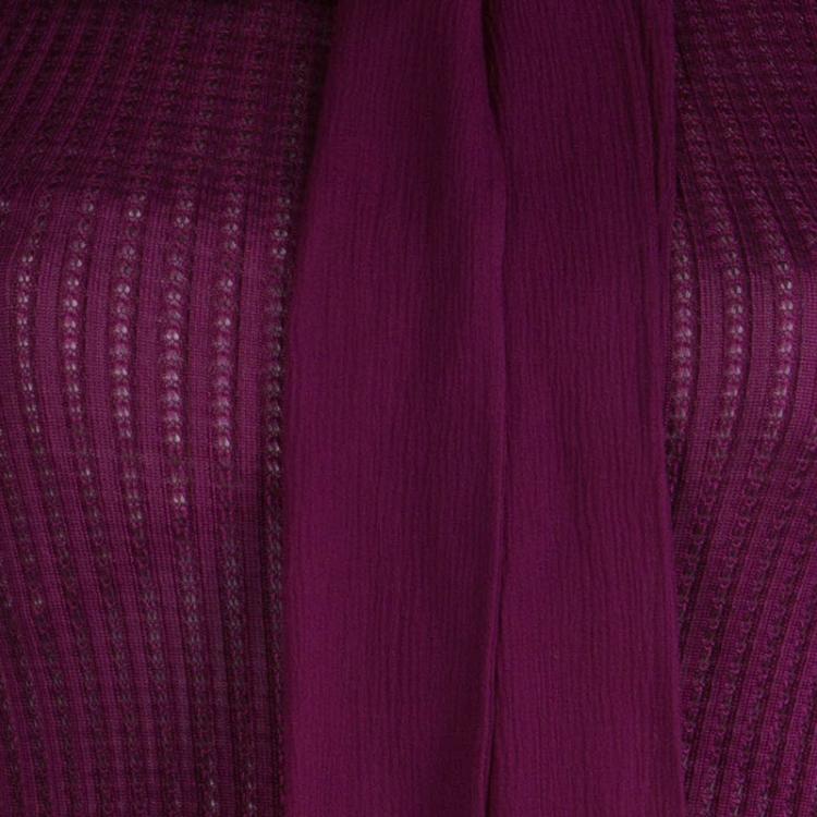 Pre Owned Gucci Purple Rib Knit Neck Tie Detail Sleeveless Top L