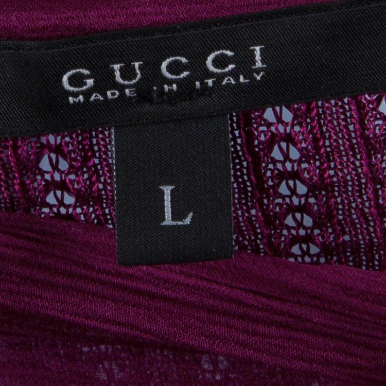 Pre Owned Gucci Purple Rib Knit Neck Tie Detail Sleeveless Top L