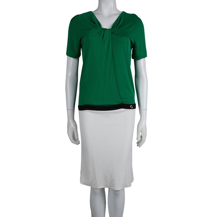 Pre Owned Gucci Green Knit Colorblock Draped Drop Waist Dress M